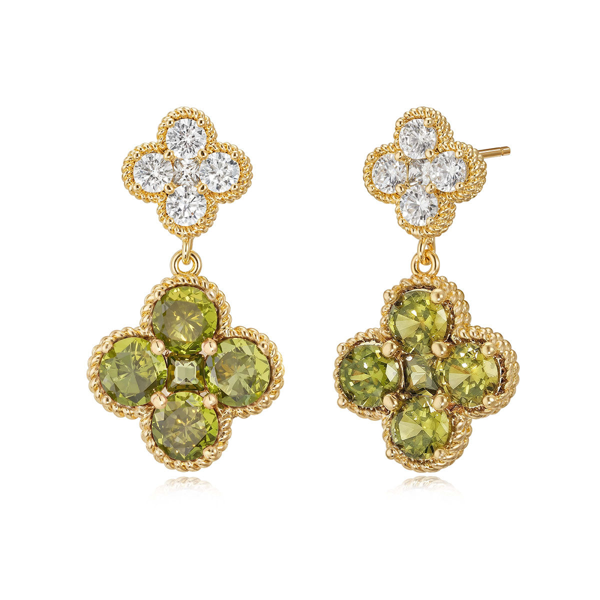 MYEARS gold Clover Flower August birthstone dangle stud earrings for women, gift and everyday wear