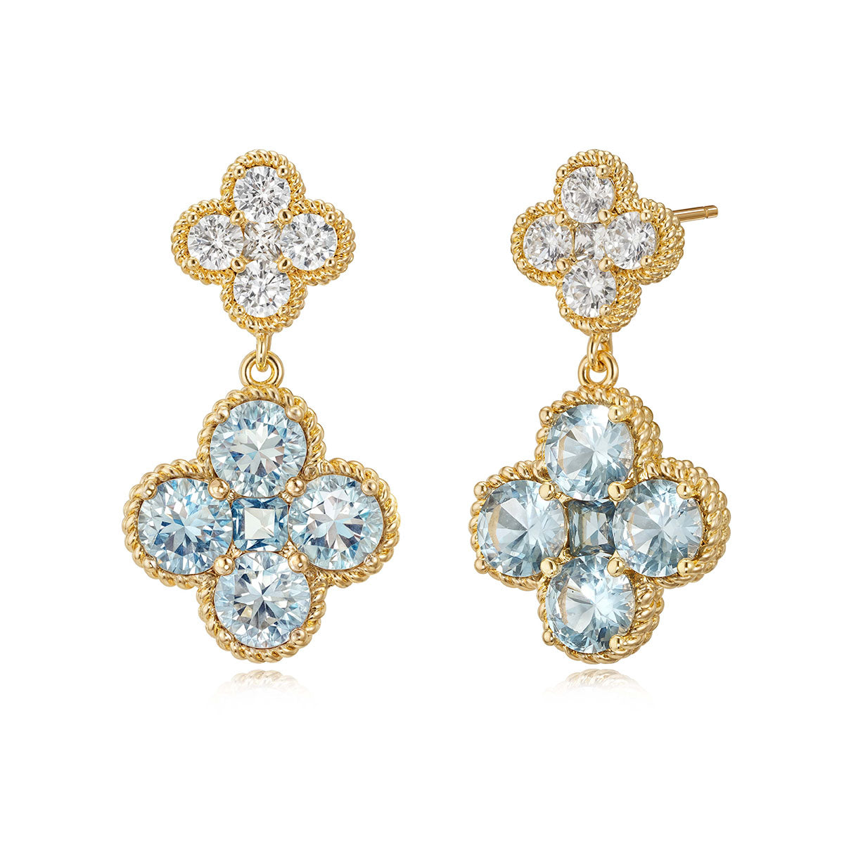 MYEARS gold Clover Flower March birthstone dangle stud earrings for women, perfect everyday wear gift