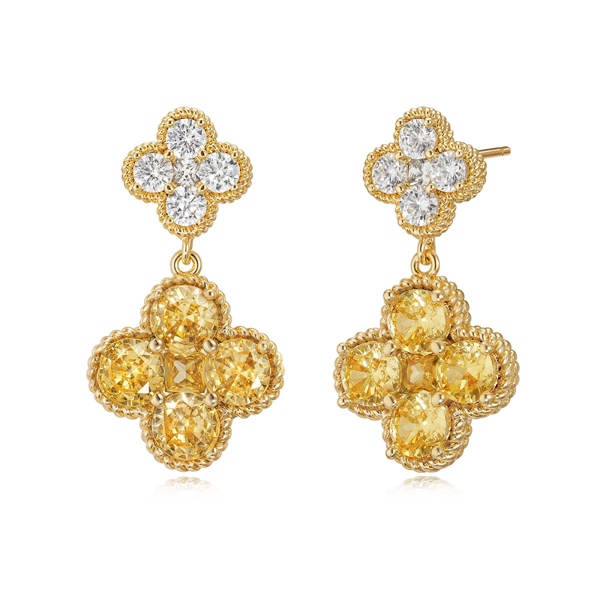 MYEARS gold Clover Flower November birthstone dangle stud earrings for women, gift and everyday wear