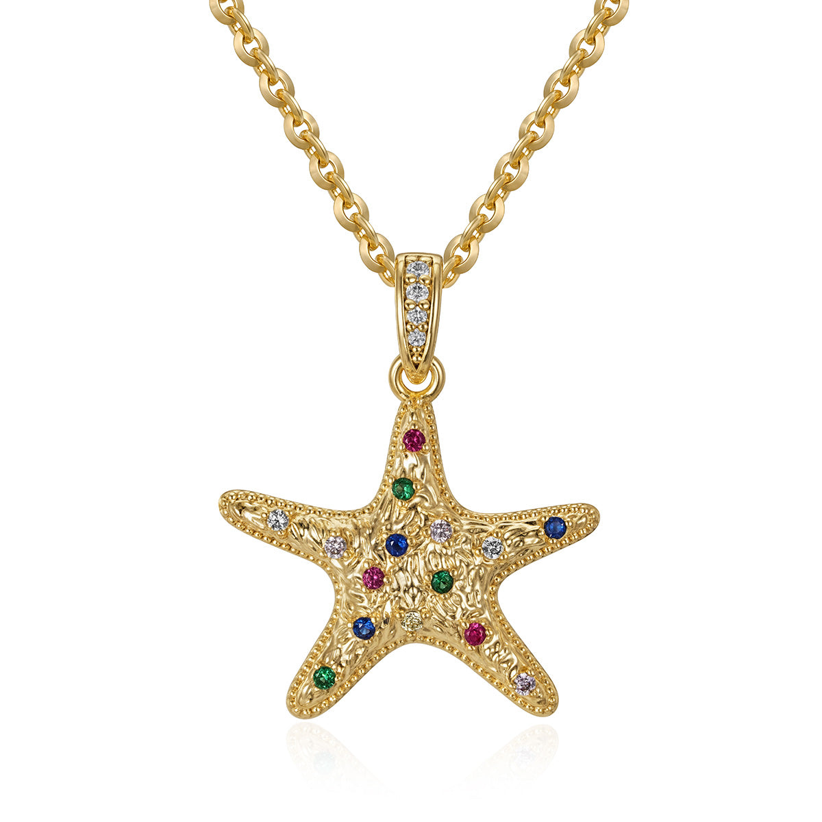MYEARS® colorful starfish pendant necklace for women, 14K gold chain with turquoise starfish charm, elegant jewelry gift for everyday wear.
