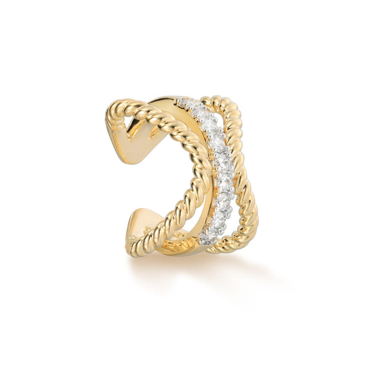 MYEARS® Cubic Zirconia Triple Split Ear Cuff for women in gold, featuring sparkling CZ stones and triple split design, perfect for everyday wear or as a stylish gift