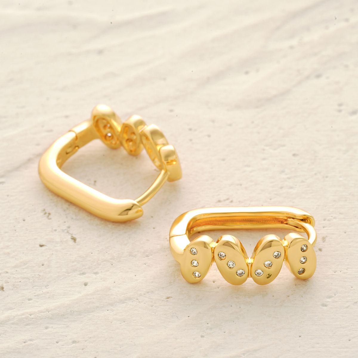 Detailed view of MYEARS® Cubic Zirconia U Shaped Earrings highlighting gold finish and sparkling cubic zirconia stones for a delicate, elegant look