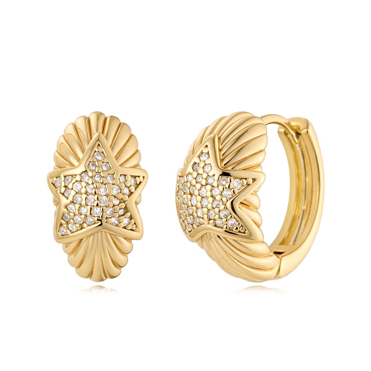 MYEARS® CZ Star Hoop Earrings in gold for women, featuring sparkling cubic zirconia star accents suitable for everyday wear