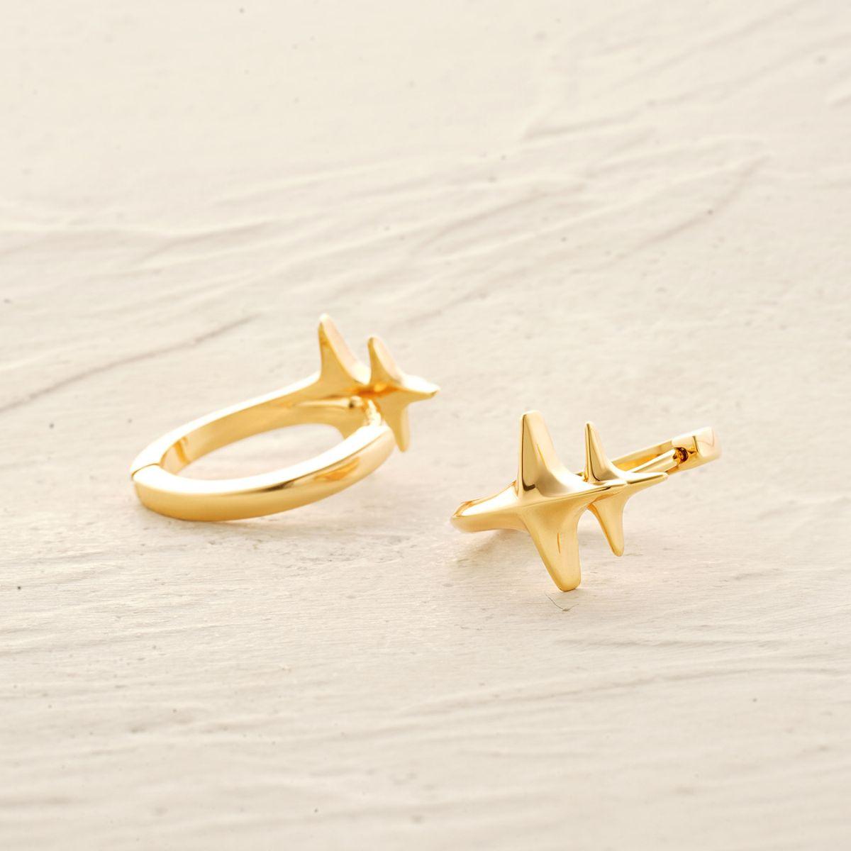 Detailed view of MYEARS® Double Cross Star Hoop Earrings showing refined gold finish, star-cross design, and quality craftsmanship