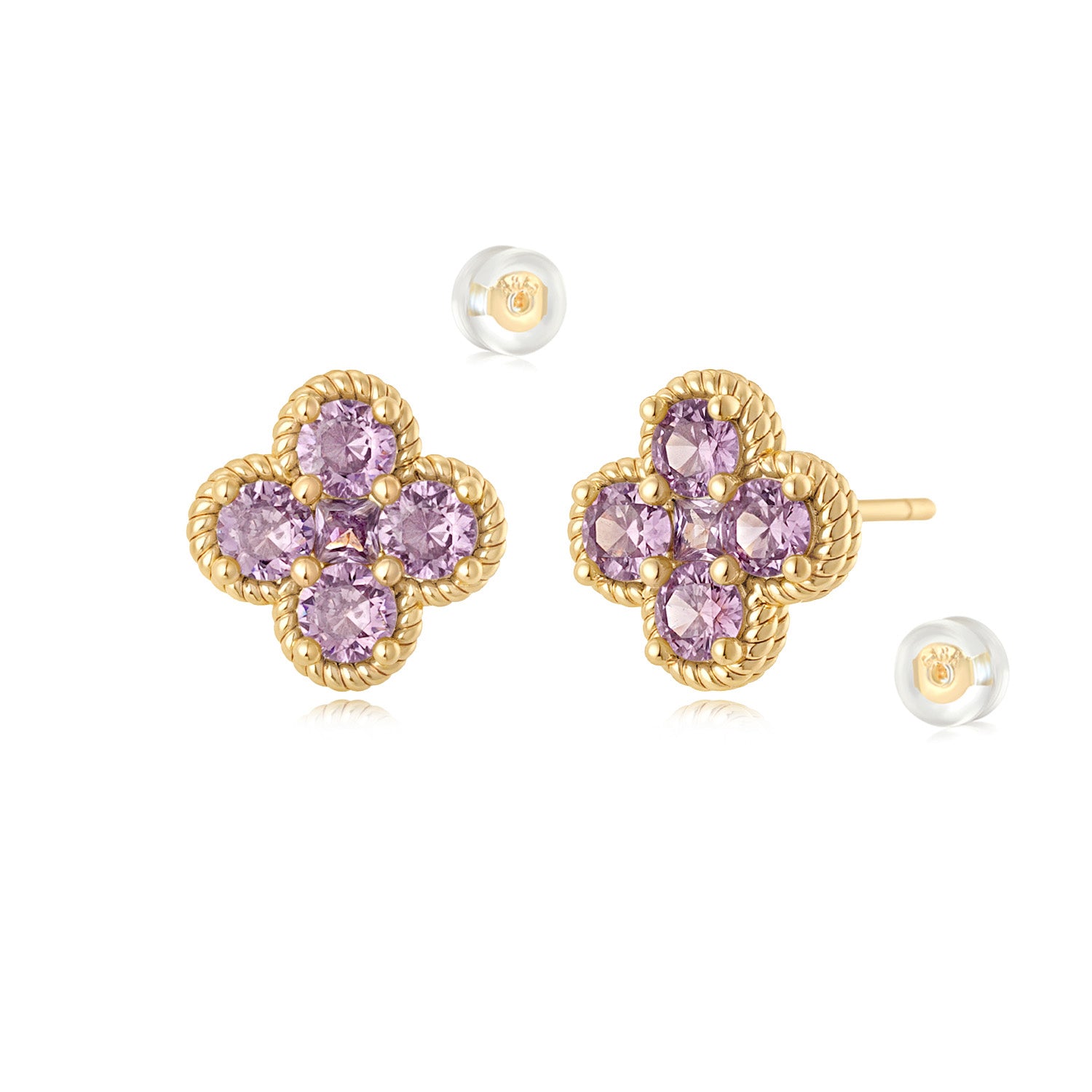 MYEARS February Flower Birthstone Stud Earrings in gold, elegant design for women, lucky charm for everyday wear