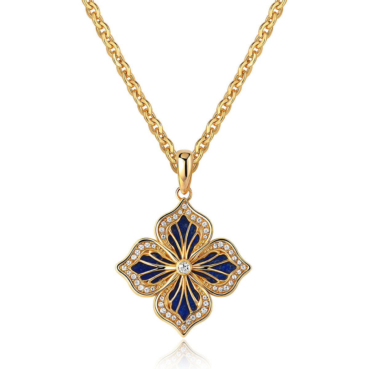 Close-up of MYEARS Four Leaf Clover Flower Pendant Necklace in gold showing elegant design, women’s lucky charm for everyday wear