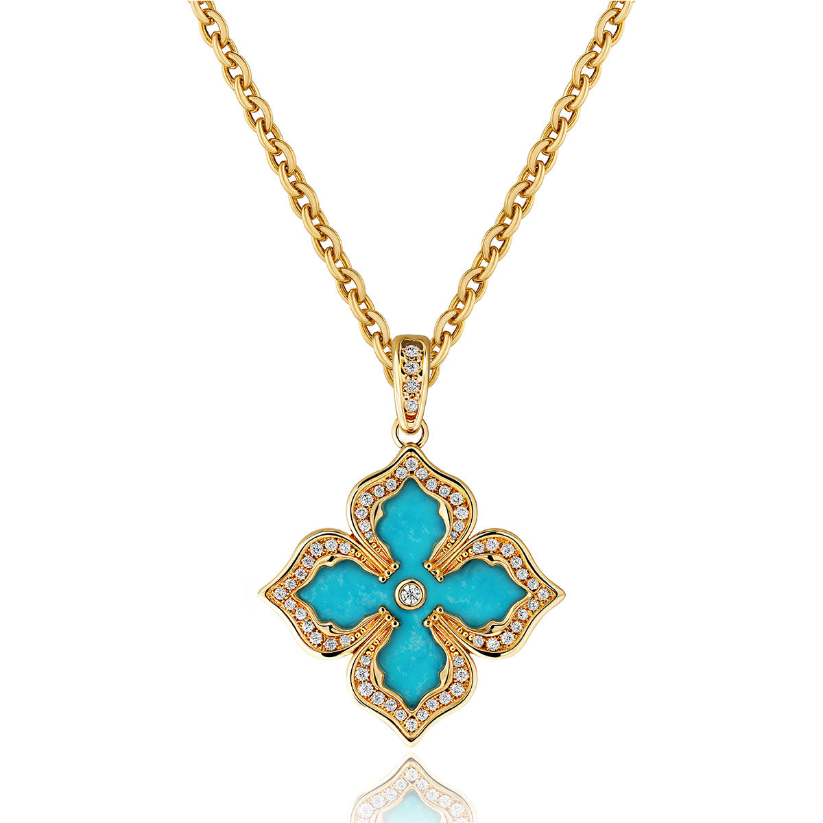 MYEARS Four Leaf Clover Flower Pendant Necklace with Turquoise in gold, elegant design for women, lucky charm for everyday wear