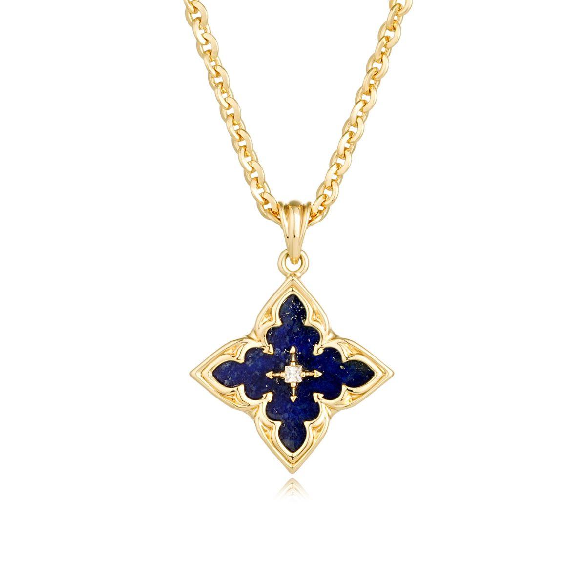 MYEARS Four Leaf Clover Lapis Lazuli Pendant Necklace in gold, elegant design for women, lucky charm for everyday wear