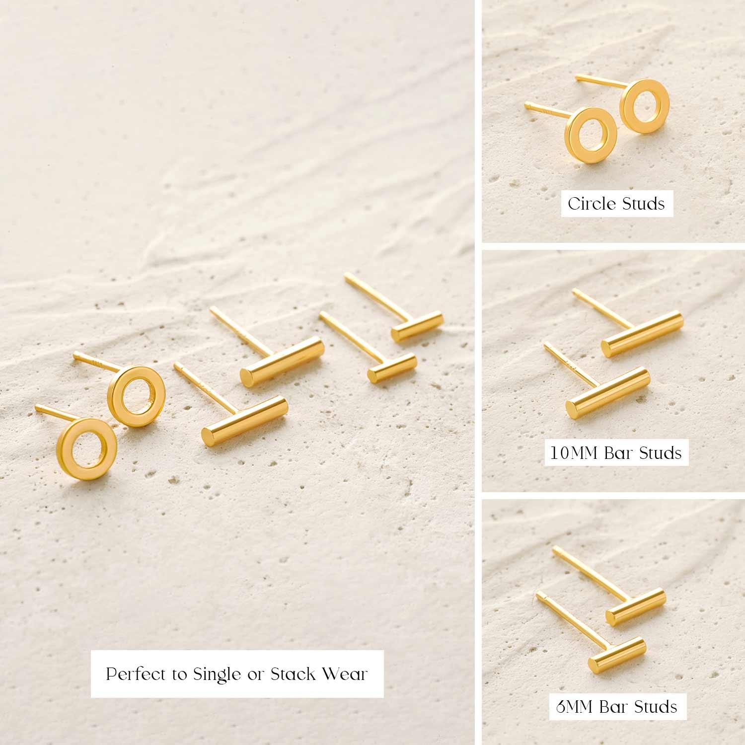 Close-up detail of MYEARS gold Geometric Circle Bars Stud Earrings Set showing design and texture