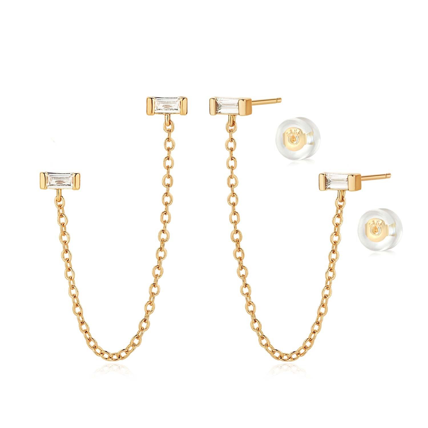 MYEARS gold chain dangle stud earrings for women, everyday wear jewelry gift