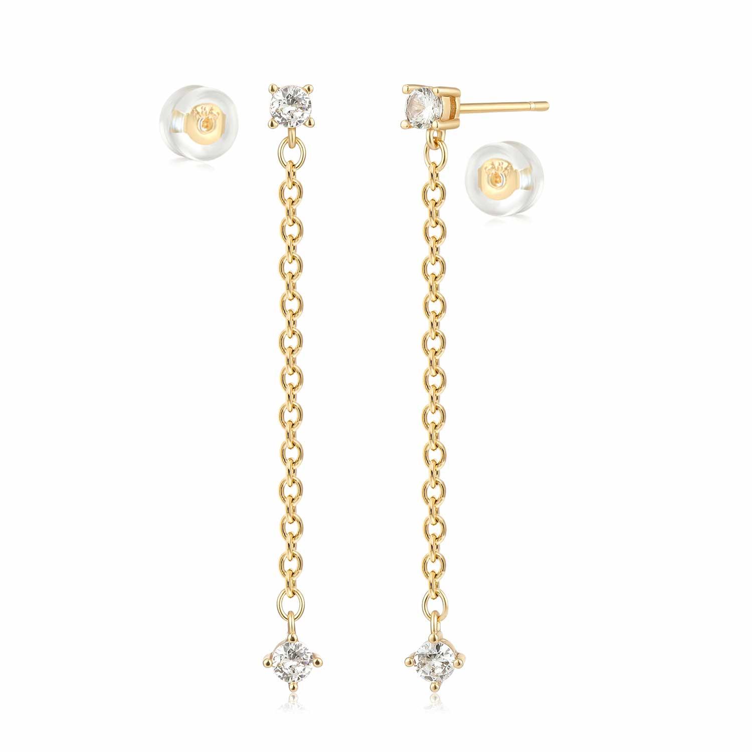 MYEARS gold Diamond Dangle Chain stud earrings for women, elegant everyday wear and perfect gift idea