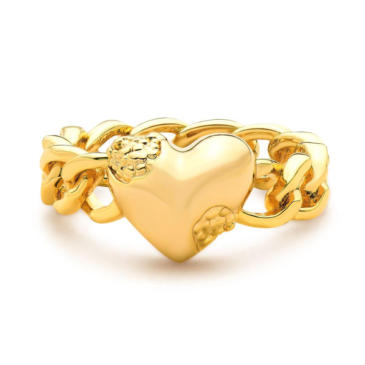 MYEARS® gold heart nugget chain ring on a white background, delicate jewelry for women, perfect gift for everyday wear