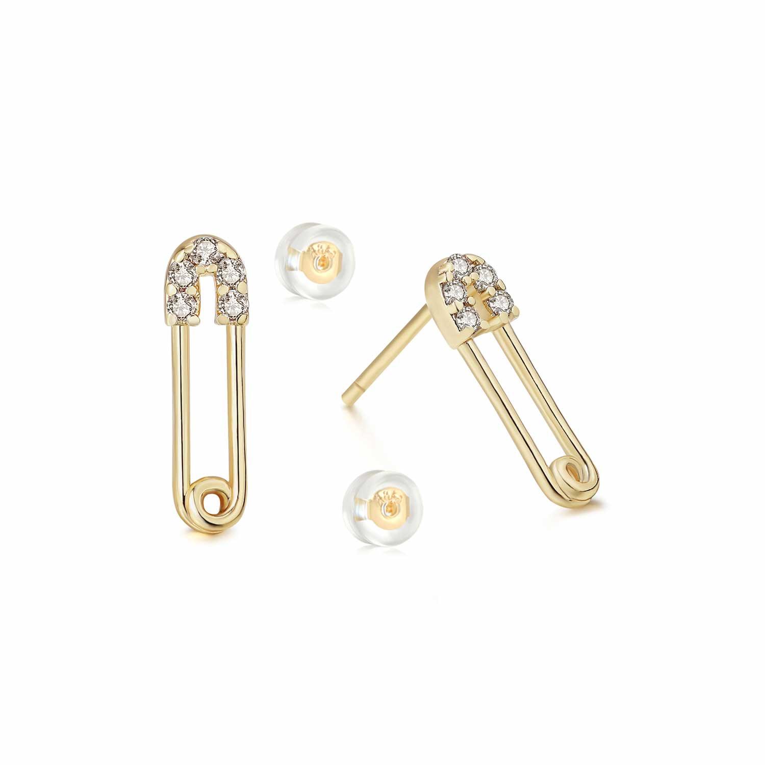 MYEARS gold Safety Pin Stud Earrings for women, unique everyday wear jewelry and perfect gift idea