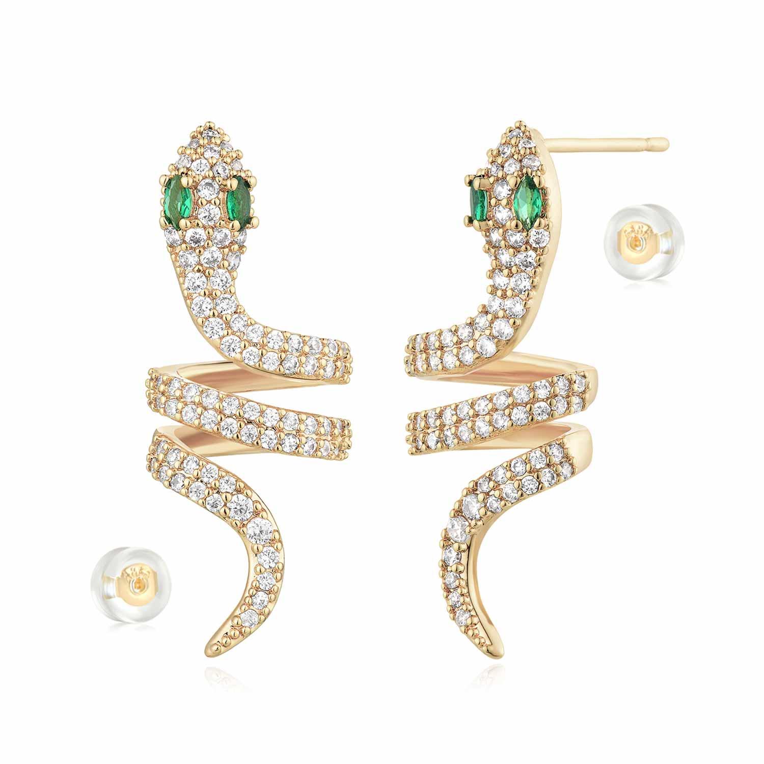 MYEARS gold spiral snake stud earrings for women, everyday wear jewelry gift