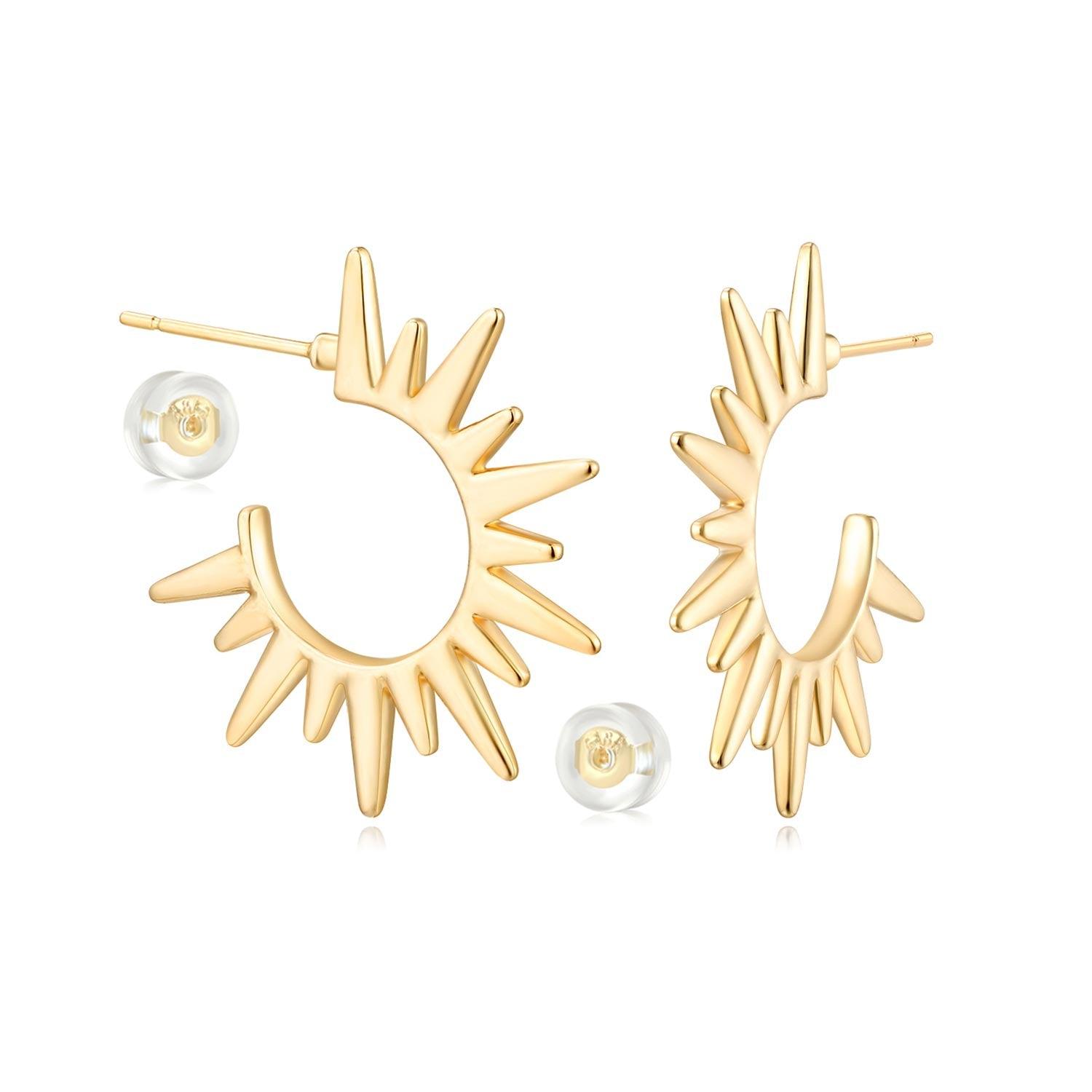 MYEARS® Gold Sunburst Spike Open Hoop Earrings, trendy hoop earrings for women, perfect for everyday wear and gifting