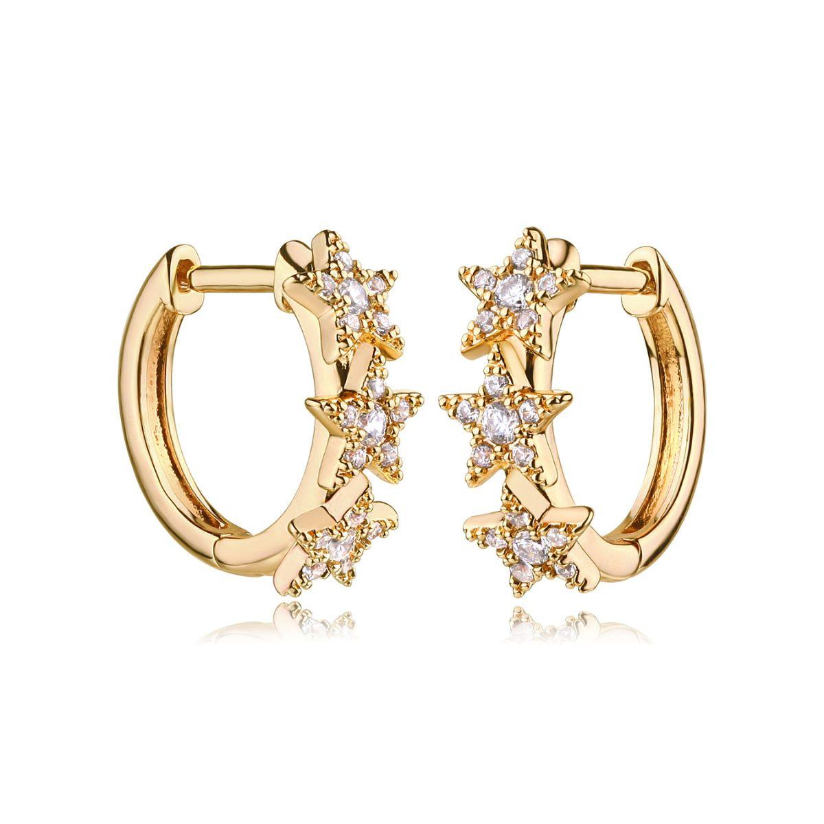 MYEARS® Gold Trio Star Huggie Hoop Earrings, minimalist gold huggie hoops for women, ideal for everyday wear or gifting