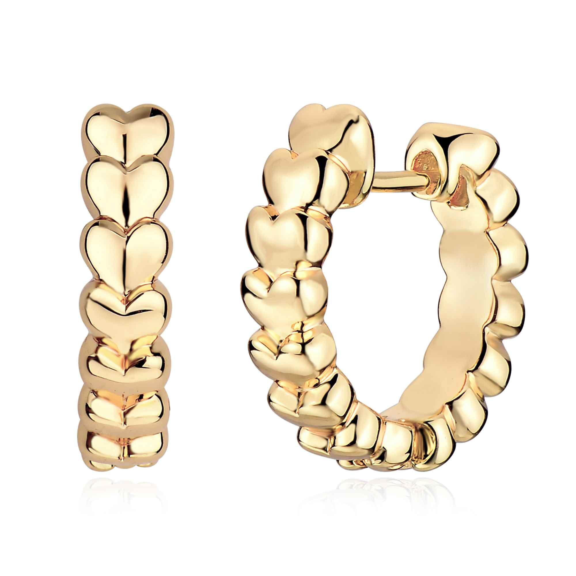MYEARS® Heart Stack Huggie Hoop Earrings for women in gold on white background, perfect gift and everyday wear