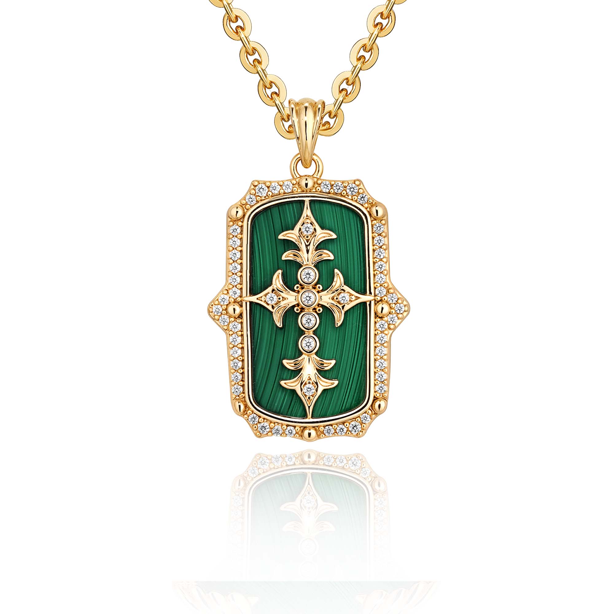 MYEARS Iris Malachite Pendant Necklace in gold for women, elegant iris-shaped malachite necklace perfect for everyday wear and gifting