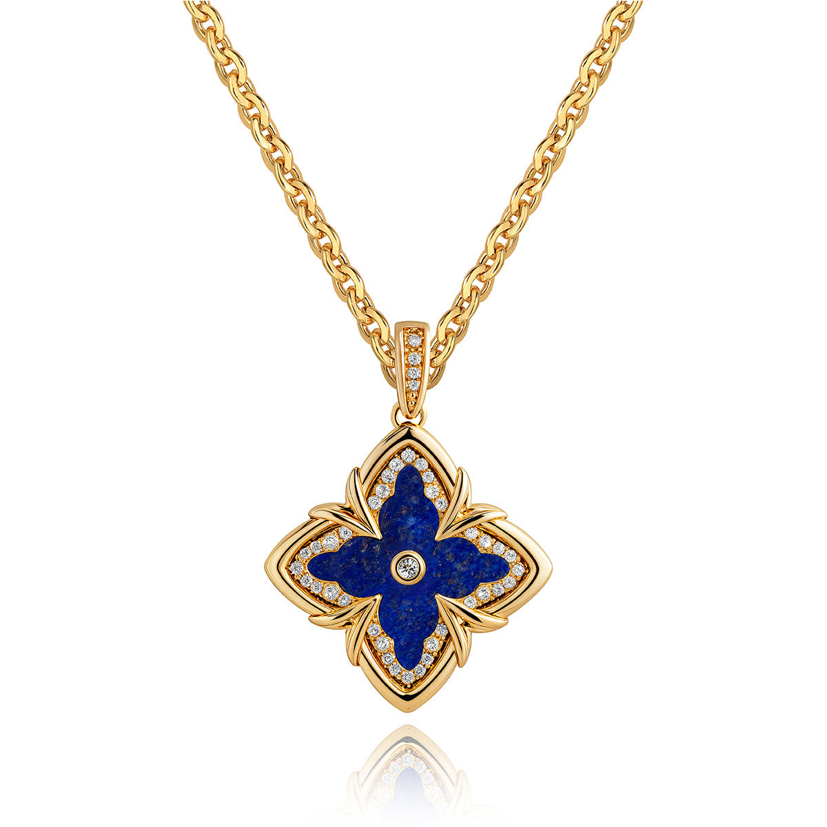 MYEARS Lapis Lazuli Clover Medallion Necklace in gold, elegant design for women, lucky charm for everyday wear