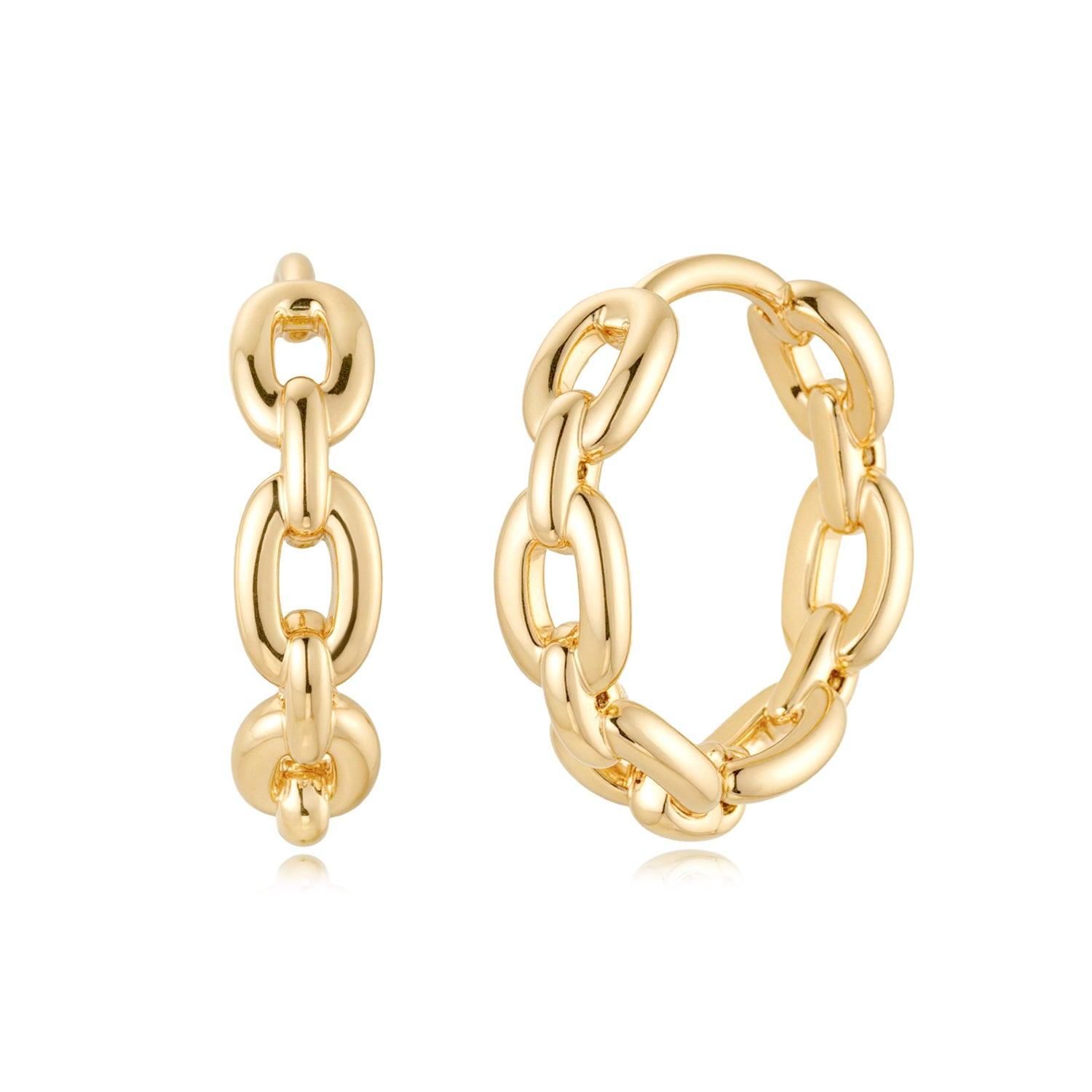 MYEARS® Link Chain Huggie Hoop Earrings, 14K gold earrings for women, stylish linked chain hoop design, perfect gift for her, elegant everyday wear jewelry.
