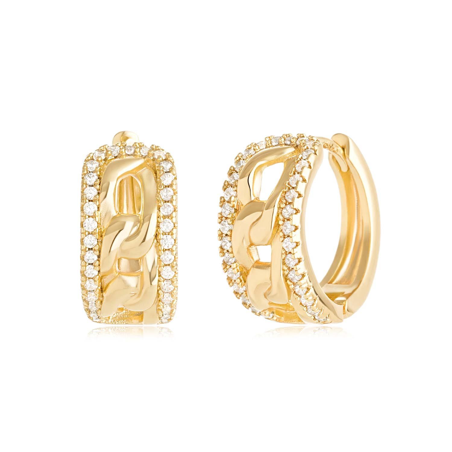 MYEARS® Link CZ Huggie Hoop Earrings, 14K gold plated earrings for women, sparkling cubic zirconia huggie hoops, perfect gift for her, elegant everyday wear jewelry.