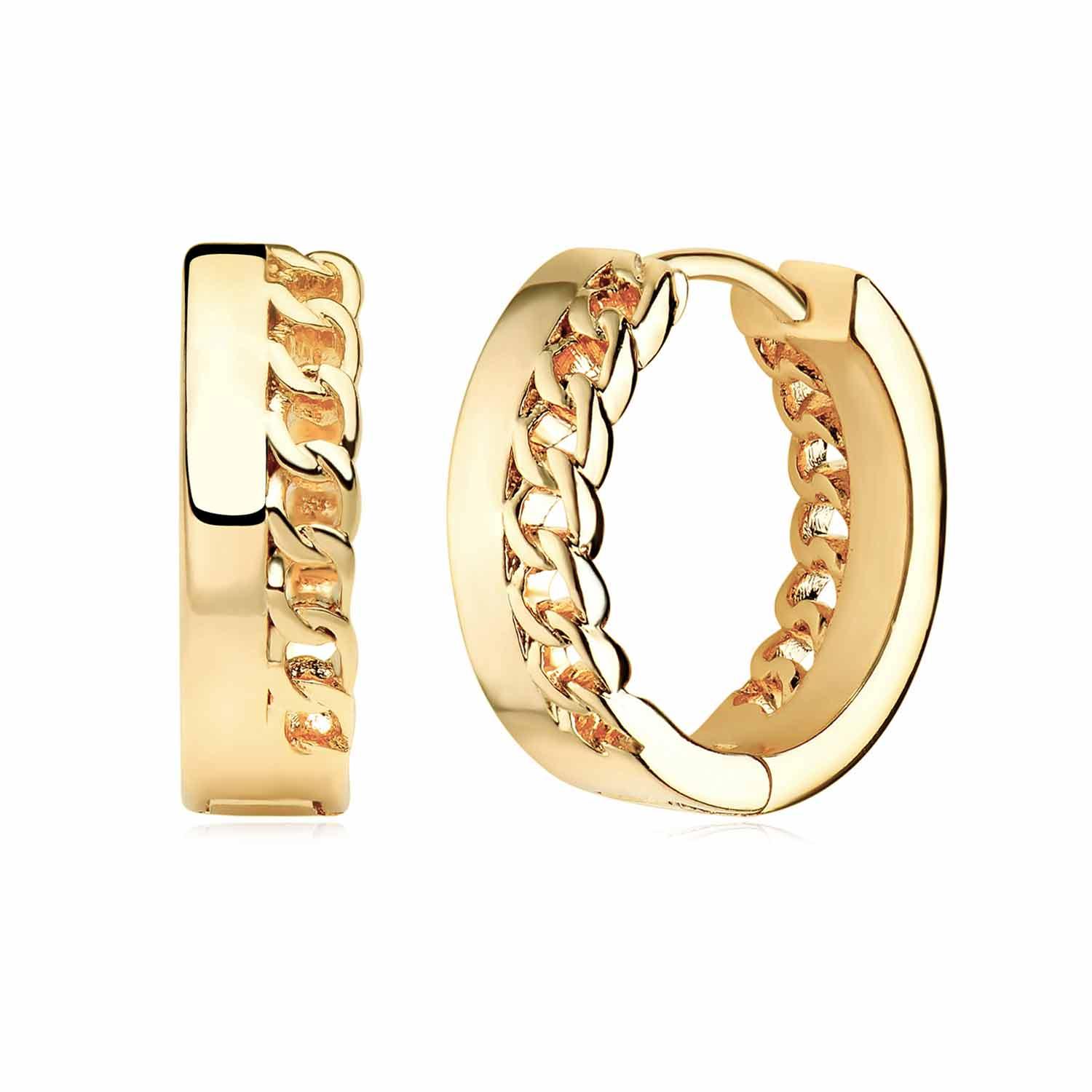 MYEARS® Link Huggie Earrings, 14K gold earrings for women, stylish linked hoop design, perfect gift for her, elegant everyday wear jewelry.