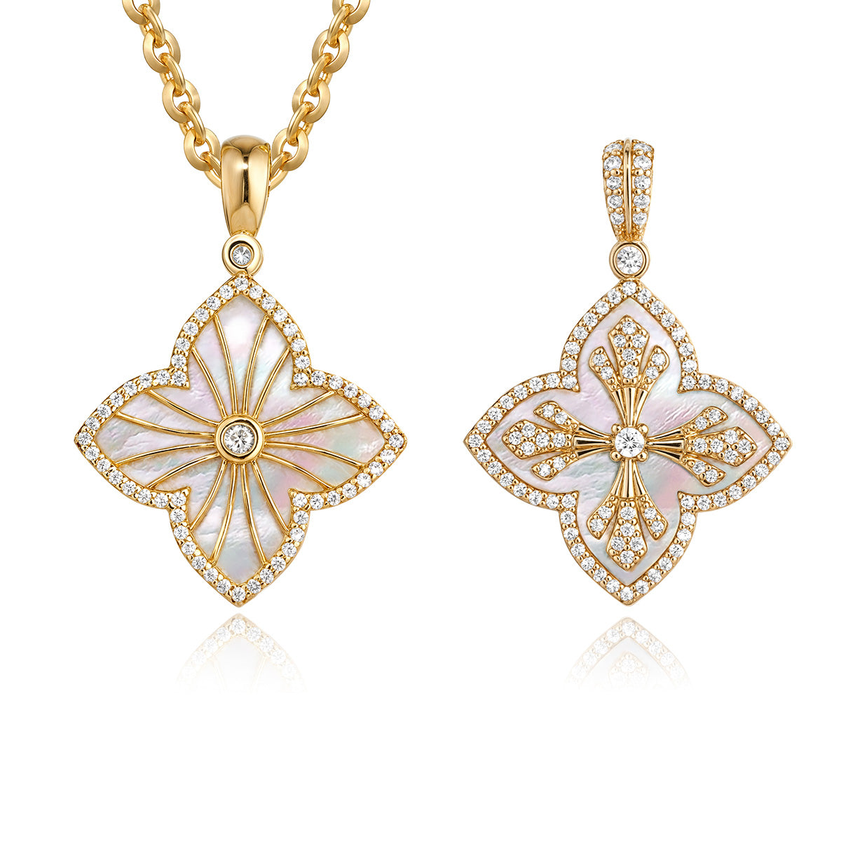 MYEARS Mother of Pearl Four Leaf Clover Pendant Necklace in gold, elegant design for women, lucky charm for everyday wear