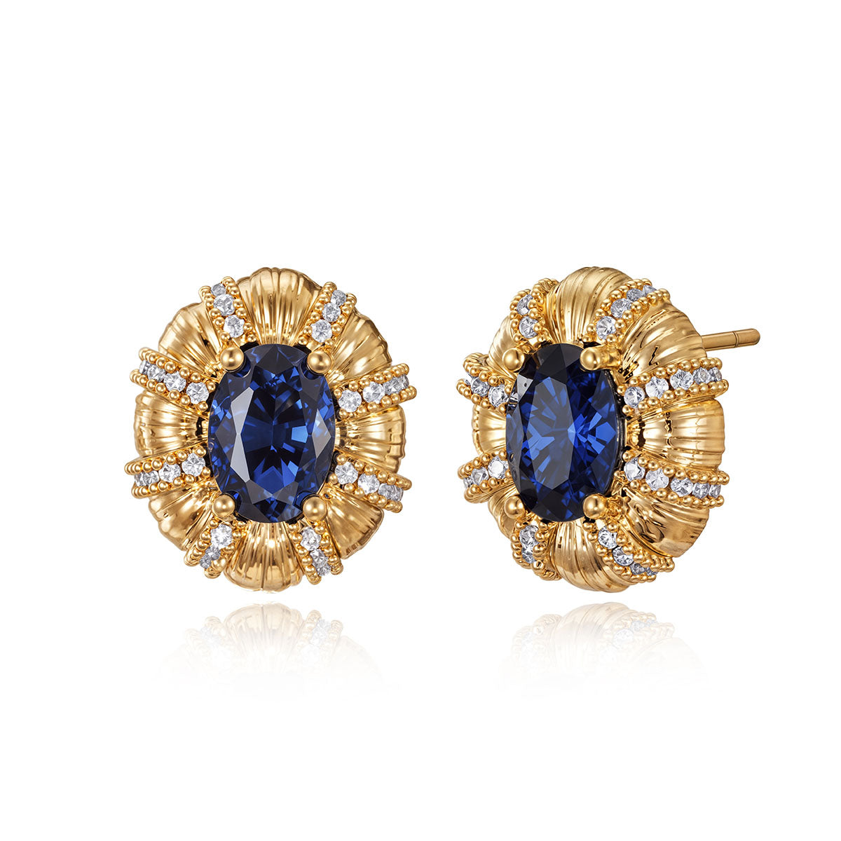 MYEARS® Sapphire Oval Stone Stud Earrings for women, featuring elegant gold setting with sparkling sapphire stones, perfect for everyday wear and gifting