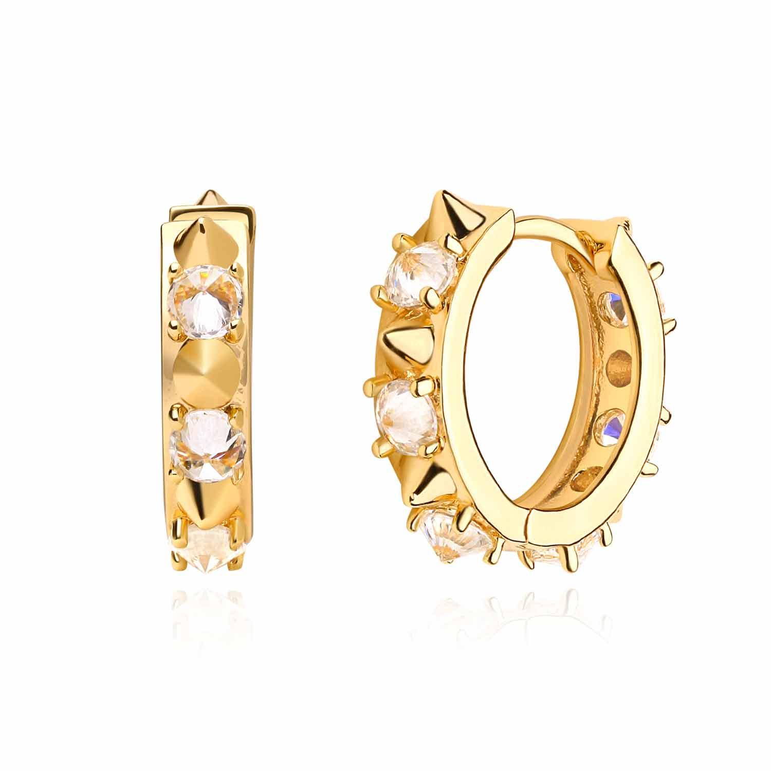 MYEARS® spike CZ huggie hoop earrings in gold for women, elegant everyday wear jewelry