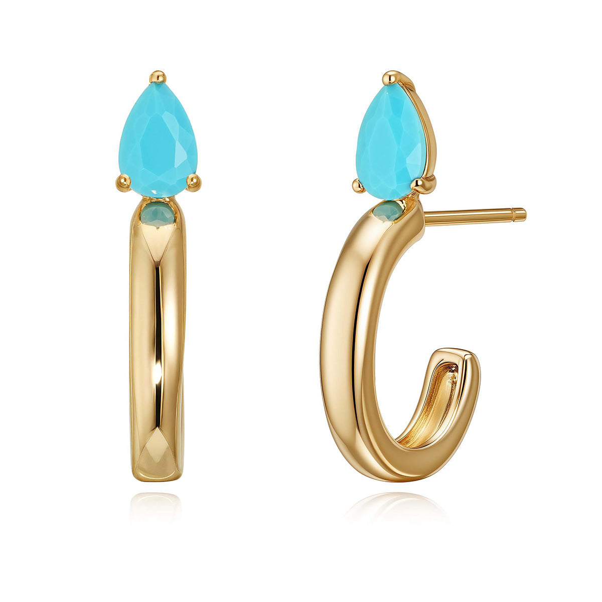 MYEARS® Turquoise C Shape Teardrop Stud Earrings for women, featuring vibrant turquoise stones in elegant gold setting, perfect for everyday wear and gifting