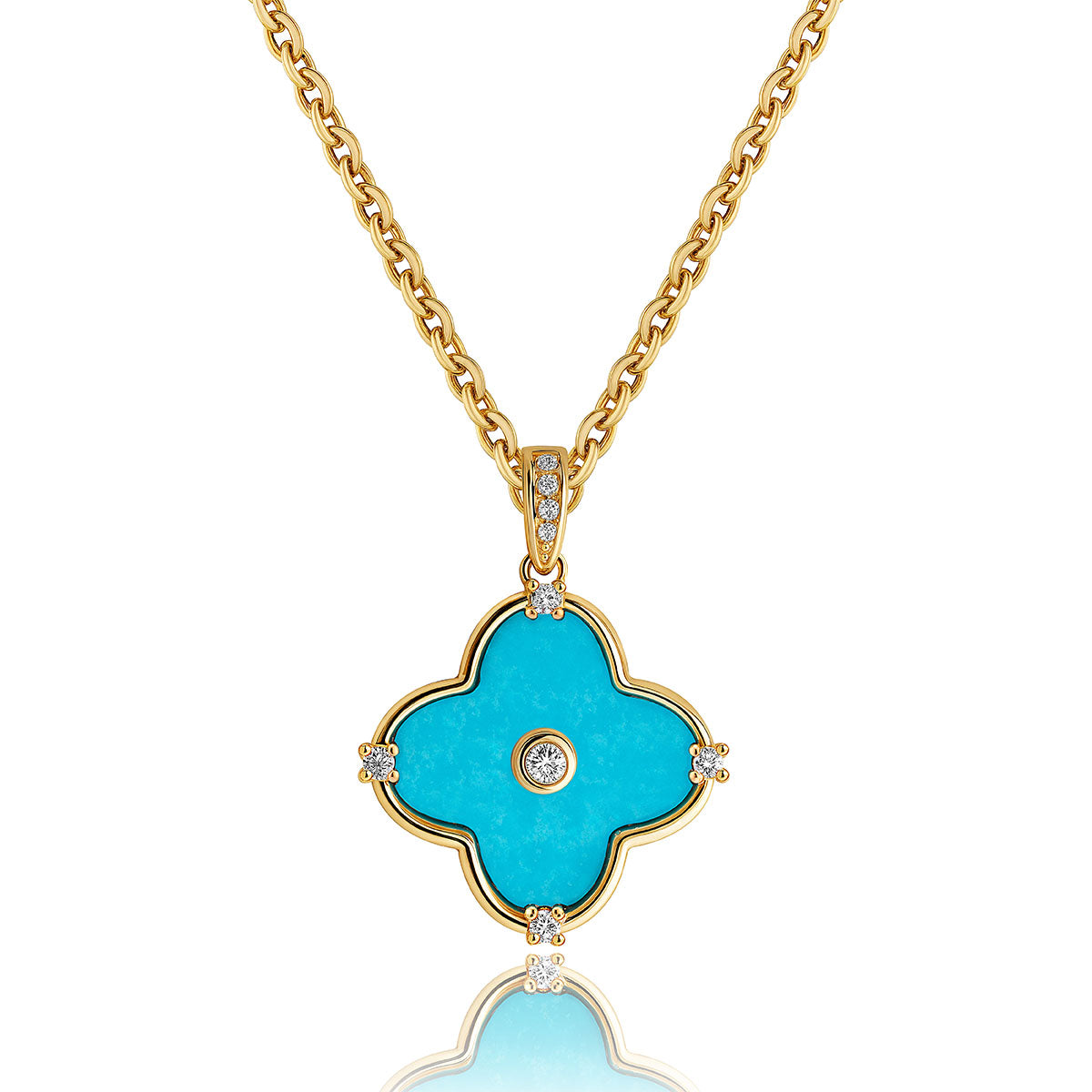 MYEARS turquoise clover pendant necklace in gold for women, elegant everyday wear jewelry