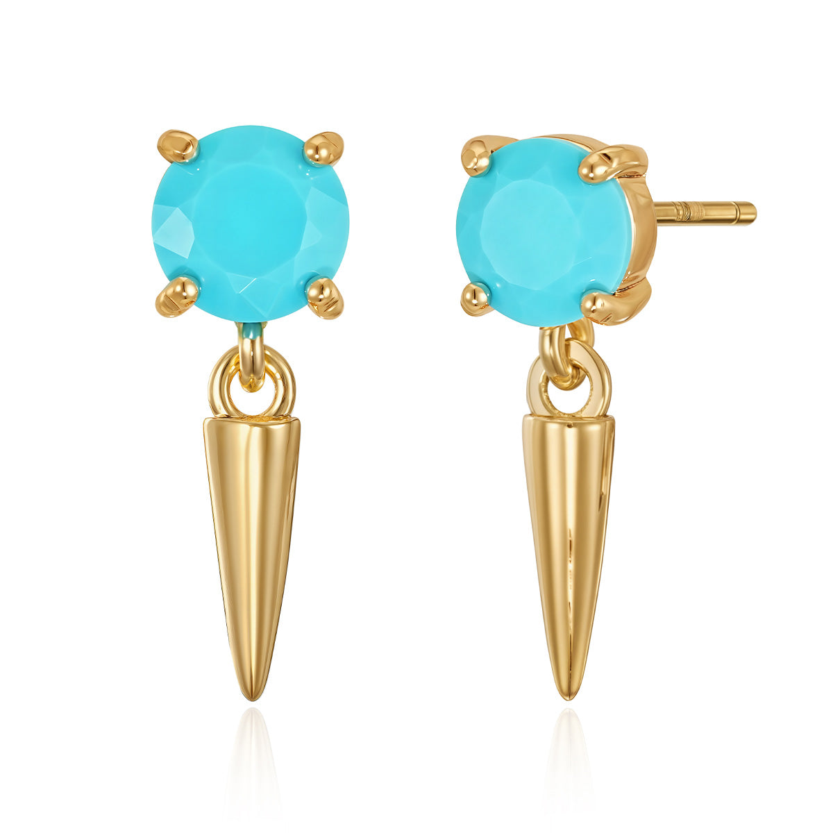MYEARS® Turquoise Cone Drop Stud Earrings for women, featuring gold finish and vibrant turquoise stones, perfect for everyday wear and gifting
