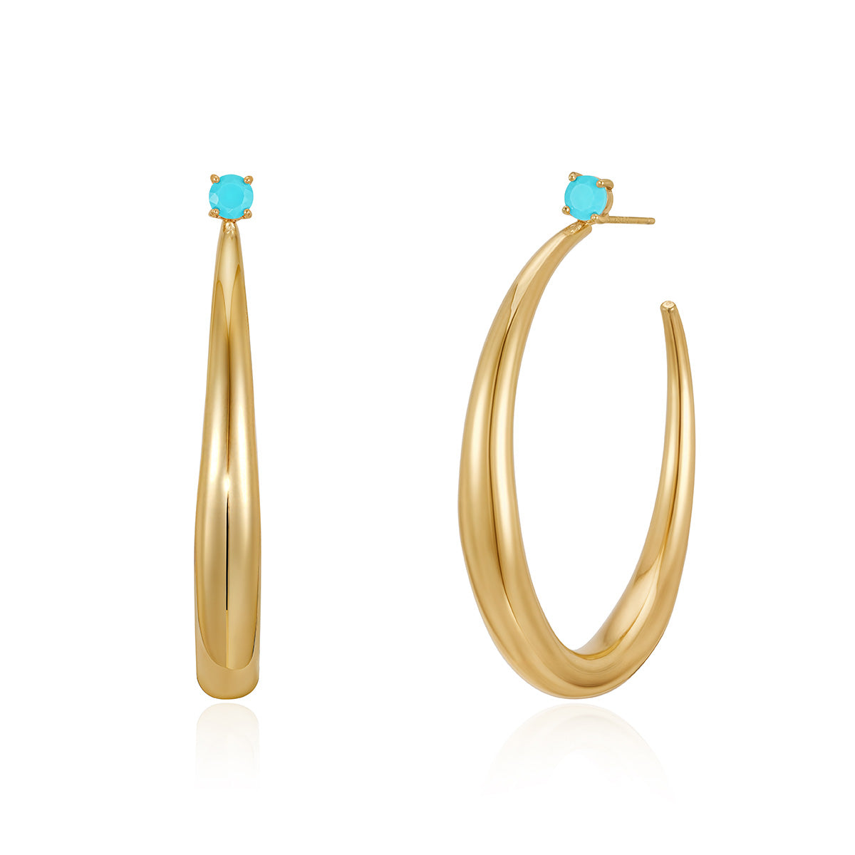 MYEARS® Turquoise Half Open Hoop Stud Earrings for women, featuring elegant gold finish and vibrant turquoise stones, perfect for everyday wear and gifting
