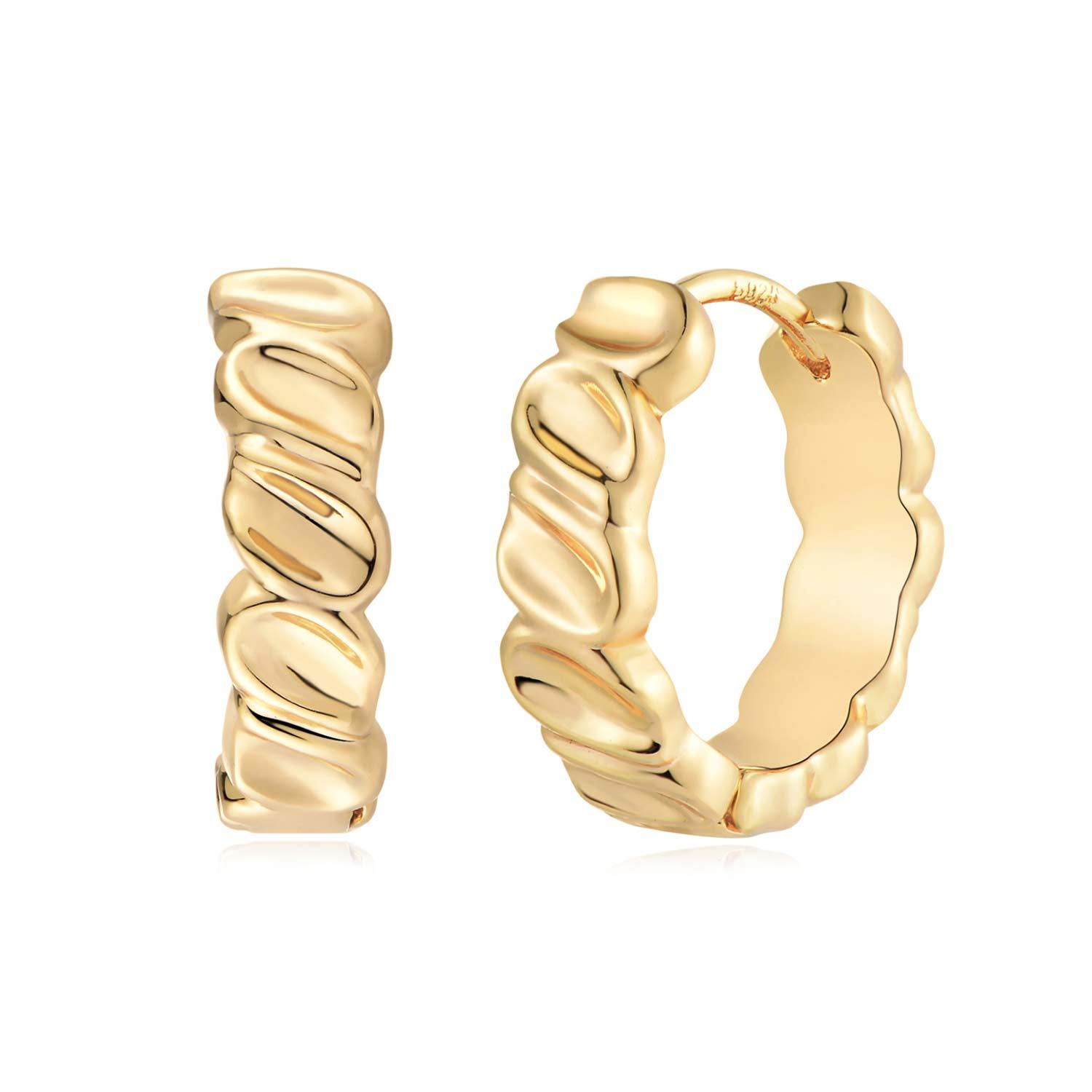 Twisted trough band hoop earrings in gold, minimalist hoop earrings for women