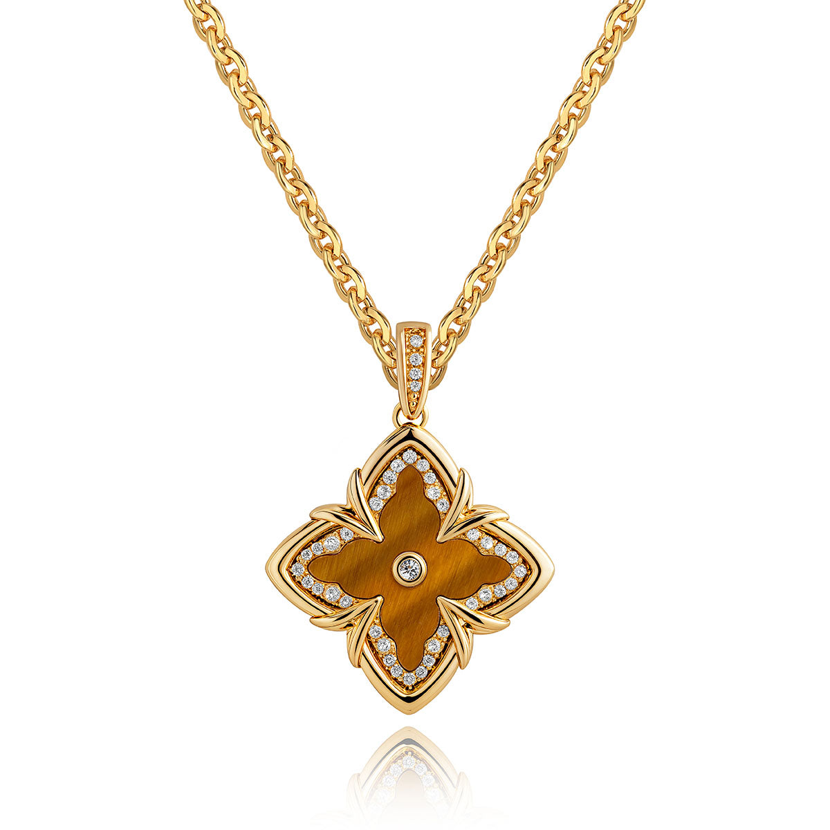 MYEARS Yellow Tiger’s Clover Medallion Necklace in gold, elegant design for women, lucky charm for everyday wear