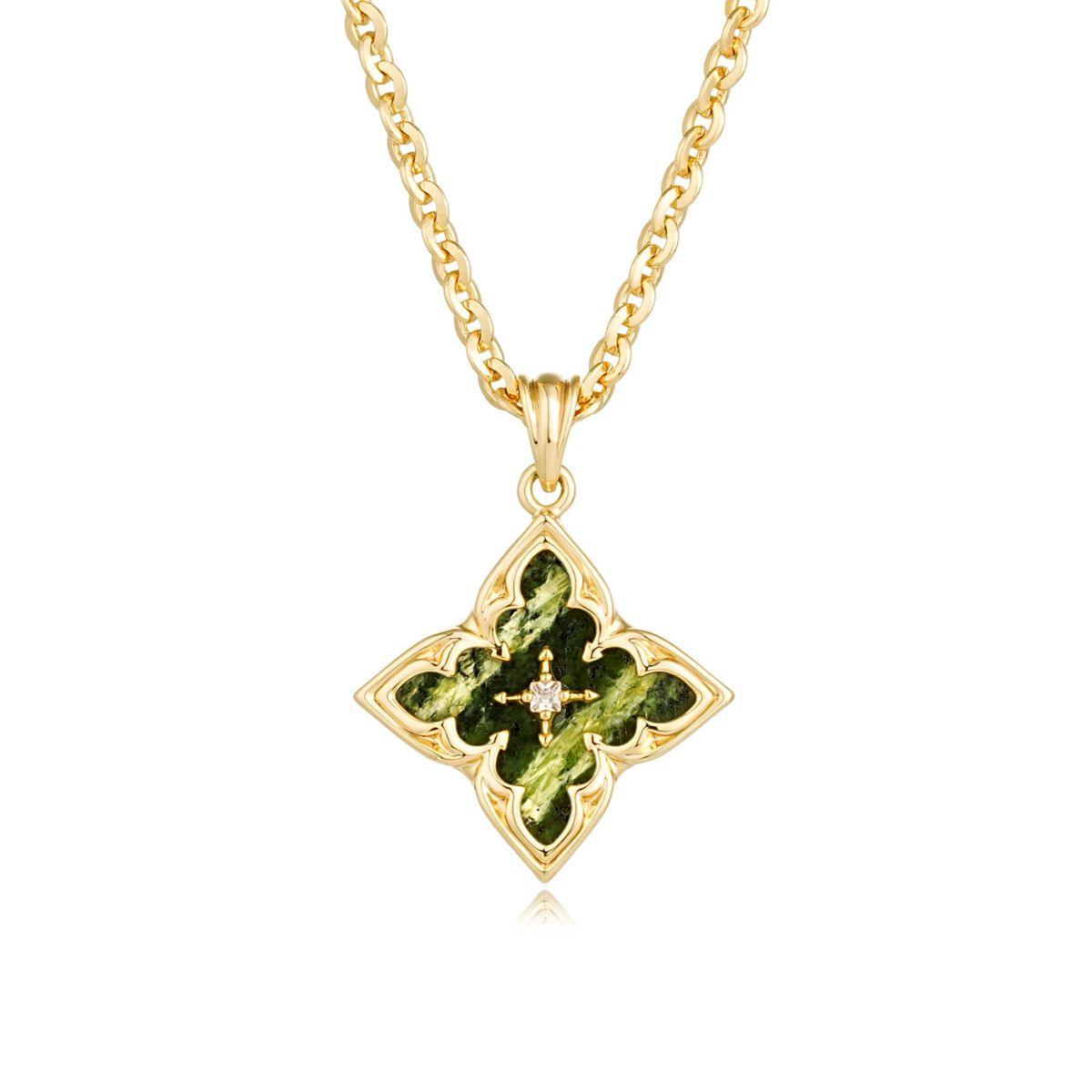 MYEARS Four Leaf Clover Green Zebra Jasper Pendant Necklace in gold, elegant design for women, lucky charm for everyday wear