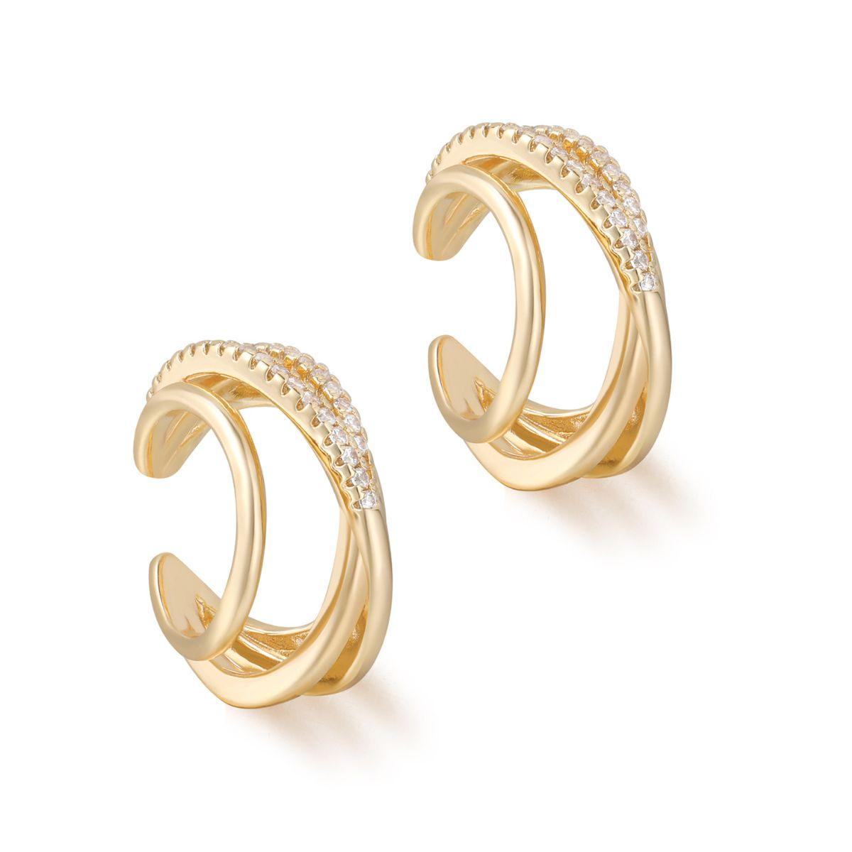 MYEARS® X Triple Split Ear Cuffs in gold for women, modern layered split band ear cuff designed for everyday wear and gifting