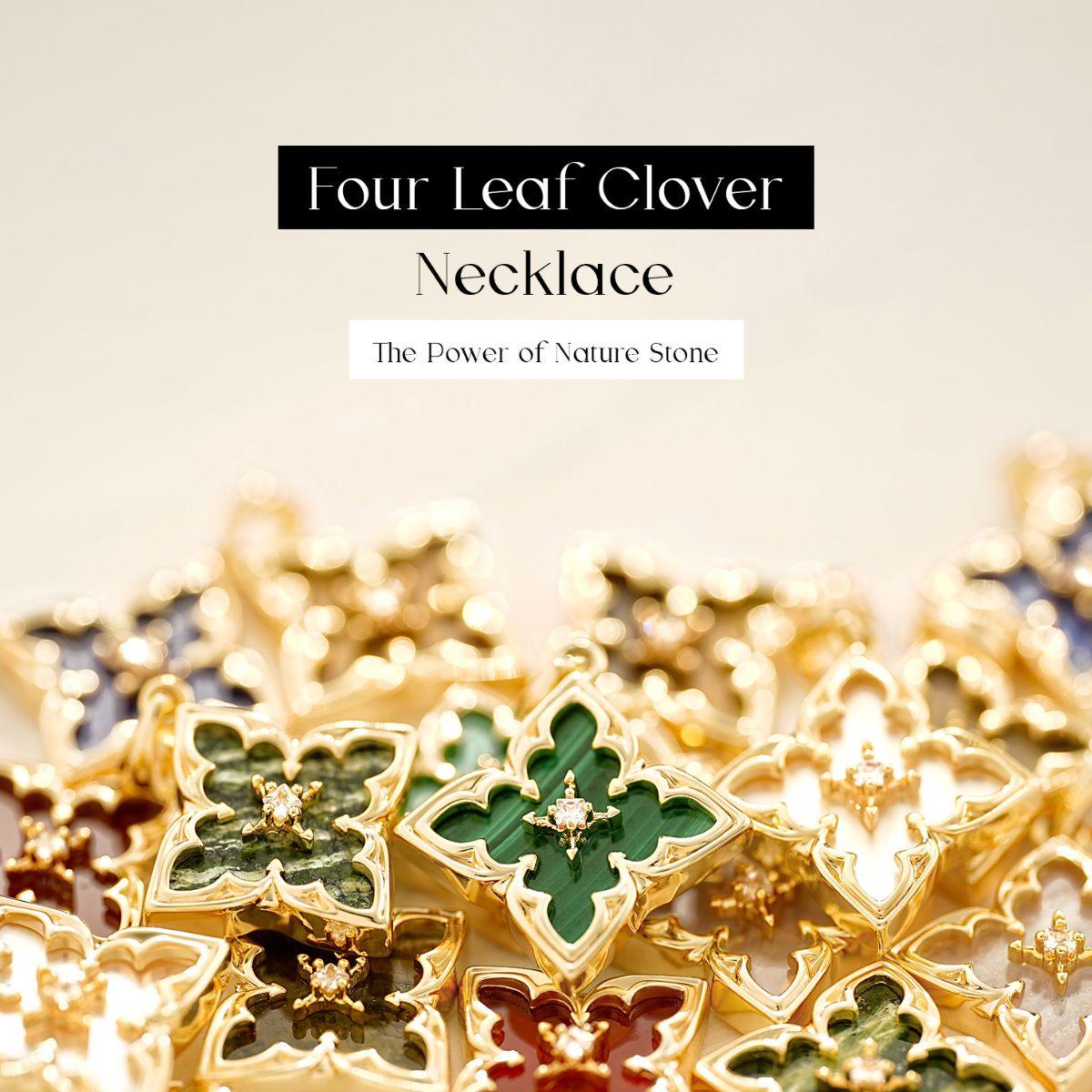 MYEARS Four Leaf Clover Pendant Nature Stone Necklace in gold worn by woman, elegant and lucky necklace suitable for everyday wear-7