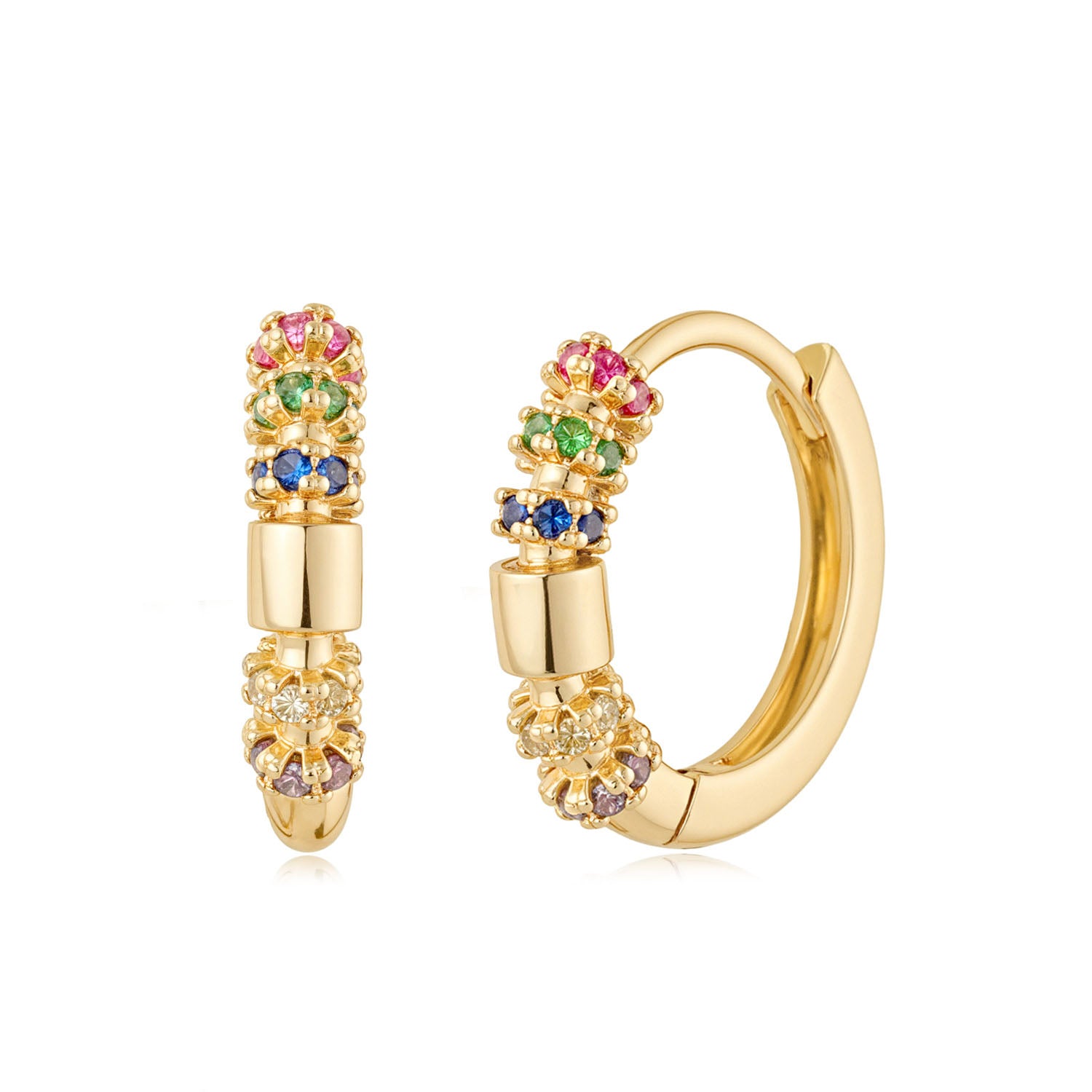 MYEARS® rainbow hoop earrings for women, colorful gold hoops with natural gemstone accents, elegant jewelry gift for everyday wear.