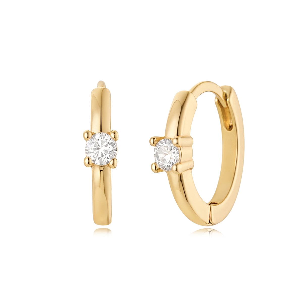 Round Single CZ Sleeper Hoop Earrings in gold, elegant hoop earrings for women, perfect for everyday wear and gifting