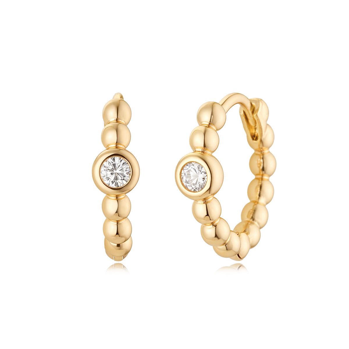 Single CZ Beaded Hoop Earrings in gold, elegant hoop earrings for women, perfect for everyday wear and gifting