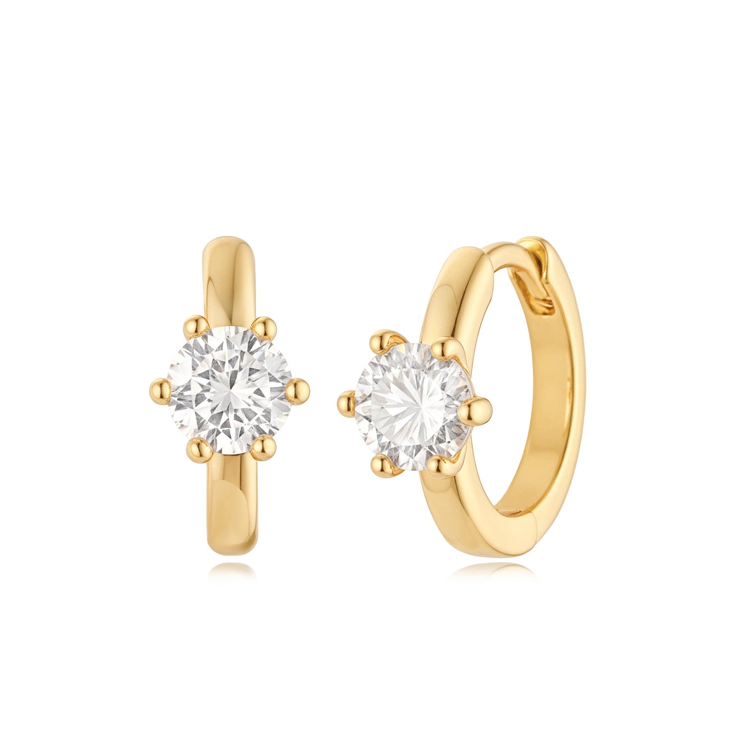 Single CZ Sleeper Hoop Earrings in gold, elegant earrings for women, perfect for everyday wear and gifting
