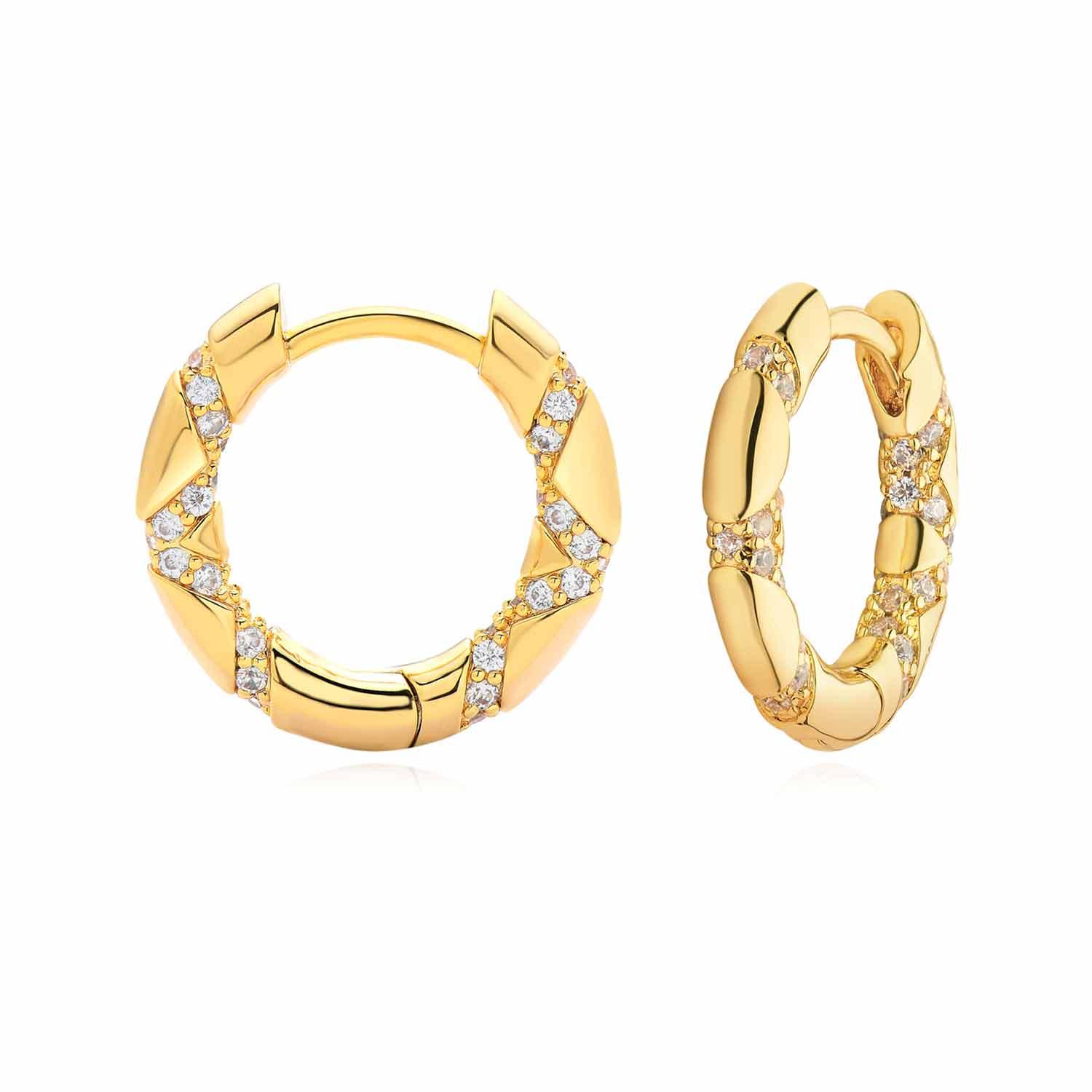 14k gold plated snakeskin pattern huggie hoop earrings with cubic zirconia for women