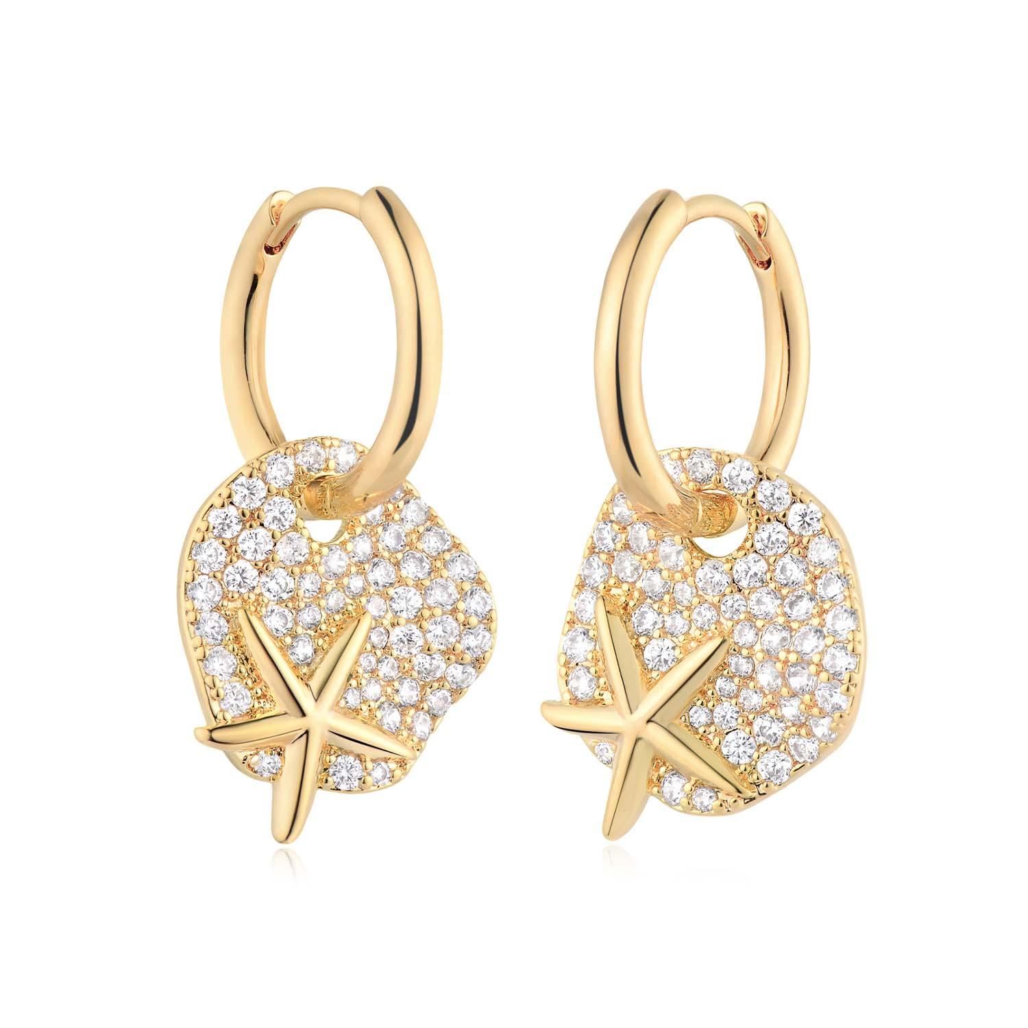 Starfish Dangle Hoop Earrings in gold, elegant hoop earrings for women, perfect for everyday wear