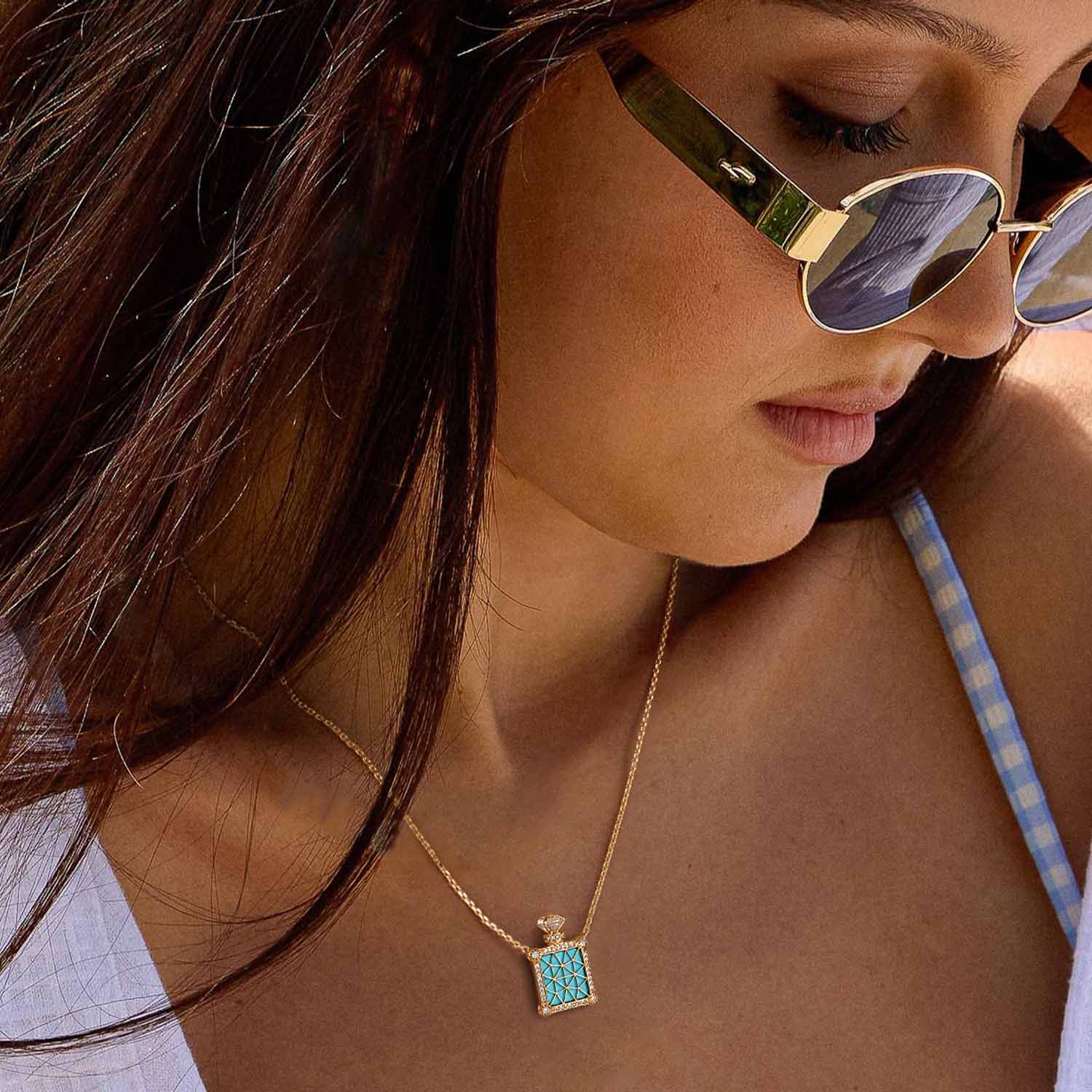 Gold Perfume Bottle Pendant Necklace