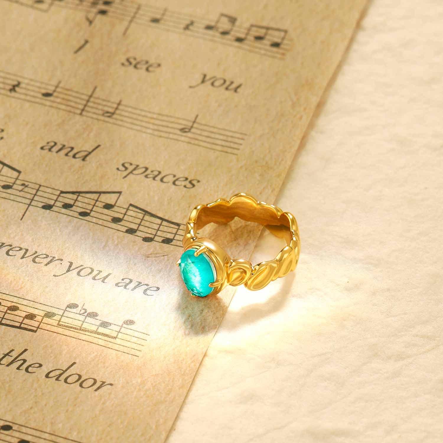 Oval Solitaire Simulated Emerald/Paraiba Solitaire Cocktail Ring