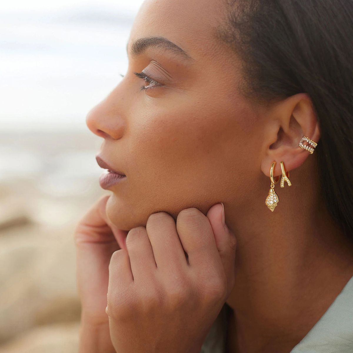 Double Beaded Pave Ear Cuffs