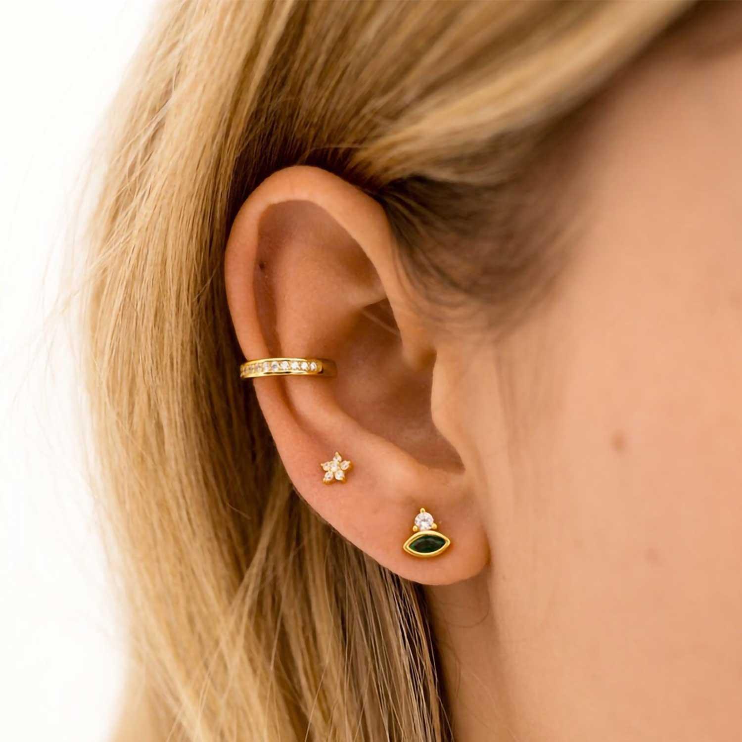 Emerald Evil Eye Stud Earrings
