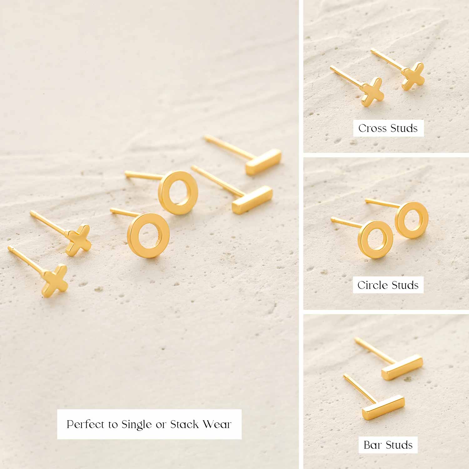 X & O & Bar Stud Earrings Set