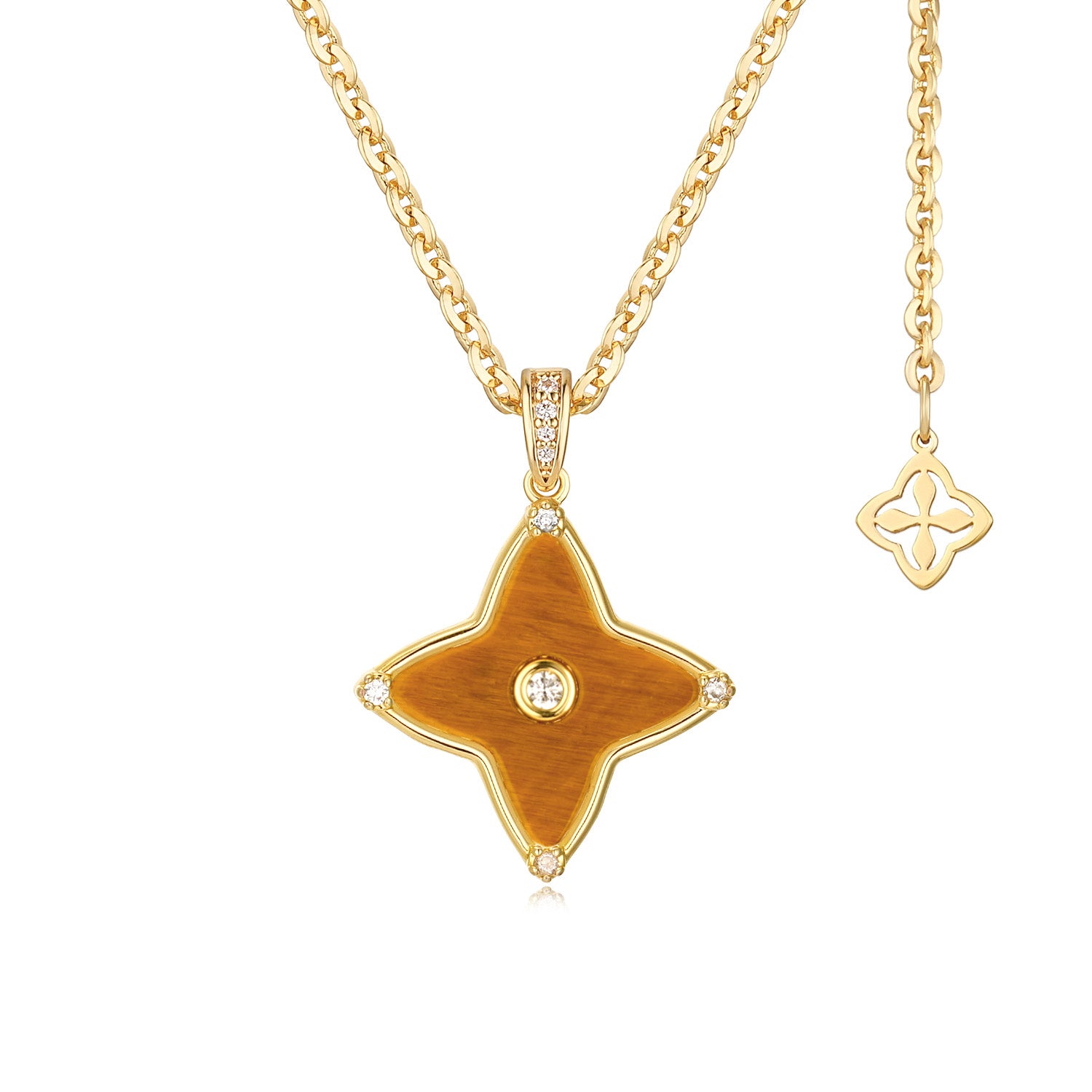 MYEARS Yellow Tigers Clover Pendant Necklace in gold, elegant design for women, lucky charm for everyday wear